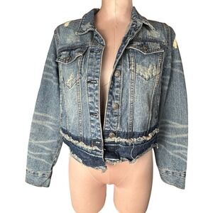 Silver Jeans Women's Medium Sahara Denim Jacket Destressed Medium Wash